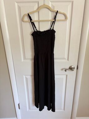 H&M Black Smocked Maxi Dress with Spaghetti Straps